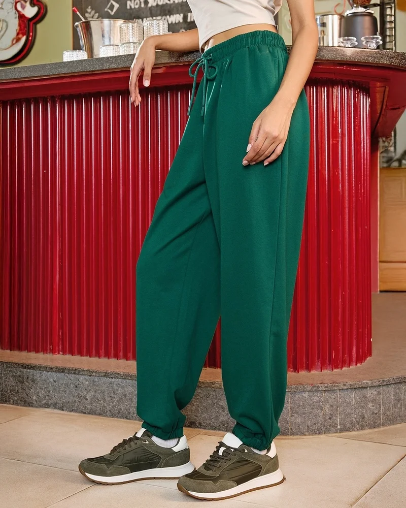 بيواكوف Women's Green Super Loose Fit Brushed Joggers